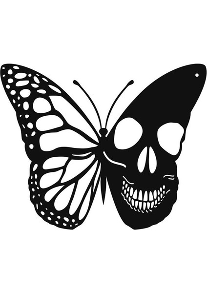 Kafatası Kelebek Metal Duvar Sanat Dekor Duvar Asma Plaklar Süsleme Demir Duvar Heykeli Iç Mekan Dış Mekan Evi B (Yurt Dışından)