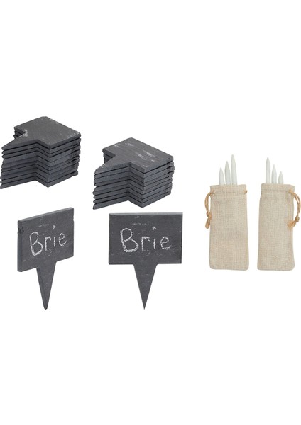 6 Tebeşir, 2 Depolama Çantası (28 Adet Set) ile Charcuterie Tahtası Için 20 Arduvaz Taş Peynir Etiketi (Yurt Dışından)