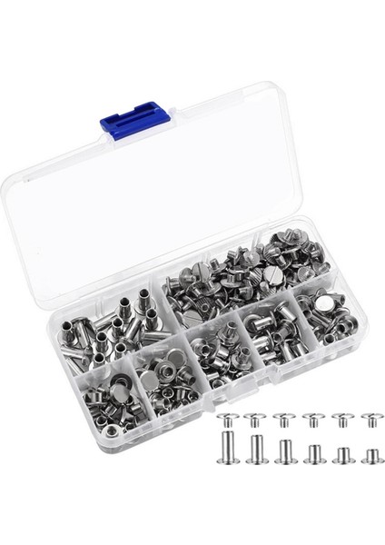 90SETS Chicago Vidalar Kiti, 6 Boyutlar Vidalı Perçinler Metal Chicago Bağlayıcı Vidalar Dıy Onarım Deri Zanaat Kemeri Gümüş (Yurt Dışından)