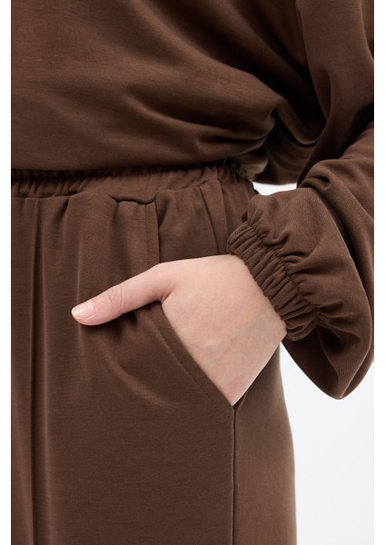 Kahve Cepli Kapüşonlu Tunik Pantolon Takımı 8105A
