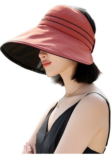 Yaz Yeni Moda Siyah Plastik Güneş Şapkası Kadın Anti-Ultraviyole Içi Boş Silindir Şapka Kadın Açık Büyük Siperlik Katlanabilir Yüz Örtüsü (Yurt Dışından)