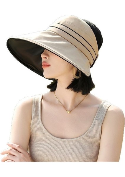 Yaz Yeni Moda Siyah Plastik Güneş Şapkası Kadın Anti-Ultraviyole Içi Boş Silindir Şapka Kadın Açık Büyük Siperlik Katlanabilir Yüz Örtüsü (Yurt Dışından)