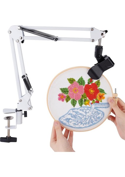 Beyaz Nakış Stand Kiti 8mm Delik El Nakış Standı 360 Derece Dönen Nakış Standı Nakış Çember (Yurt Dışından)