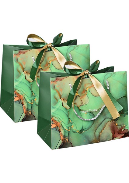 2pcs Bow Kurdele ile Kağıt Hediye Çantaları Doğum Günü, Düğün, Noel, Parti, Alışveriş Kulpları ile Çanta Torbaları (Yurt Dışından)