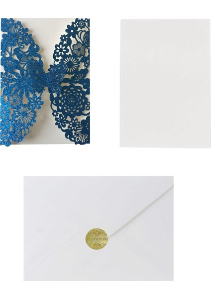 20 Set Kelebek Davet Kartları Dantel Düğün Davetiyeleri Zarflarla (Mavi Glitter) (Yurt Dışından)