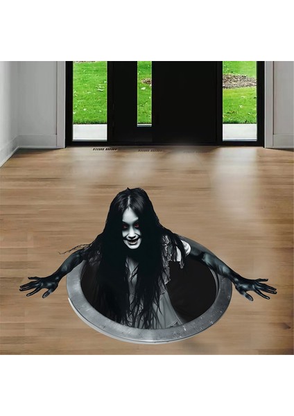 Cadılar Bayramı Zemin Duvar Çıkartması, Uzun Saç Kadın Korku Duvar Sticker, 3D Gerçekçi Korku Zemin Sticker (Yurt Dışından) indirimleri