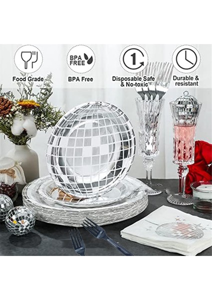 Disko Parti Malzemeleri Sofra Takımı Seti Disko Top Yemek Plakası Peçete Çatalı Disko Doğum Günü Rock Dans Müzik Partisi, 200 Adet (Yurt Dışından) modelleri
