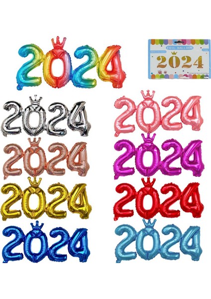 16 Inç 2024 Sayı Folyo Balonlar Festival Için Renkli Alüminyum Folyo Balon Noel Partisi Ev Dekoru Yeni Yıl (9 Adet) (Yurt Dışından)
