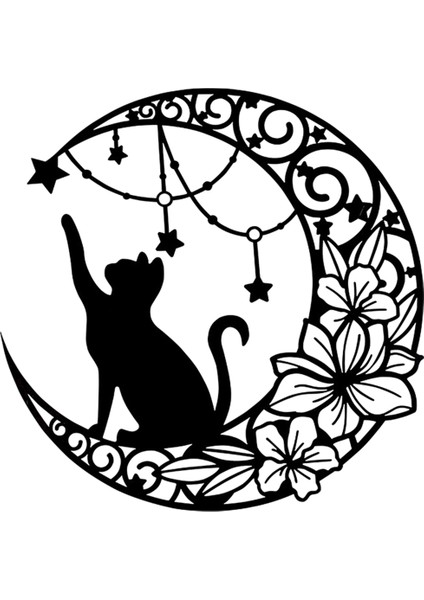 Siyah Kediler Ay Metal Duvar Sanat Dekor Demir Duvar Sanat Siyah Hollow Gül Heykel Asılı Dekor Rustik Metal Kedi Duvar Dekor (Yurt Dışından)