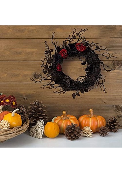 Siyah Cadılar Bayramı Kapı Yemeği, Kırmızı Gül Çelenkli Ön Kapı Çelenk Gotik Cadılar Bayramı Ev Dekoru Için Siyah Çelenk (Yurt Dışından) indirimleri