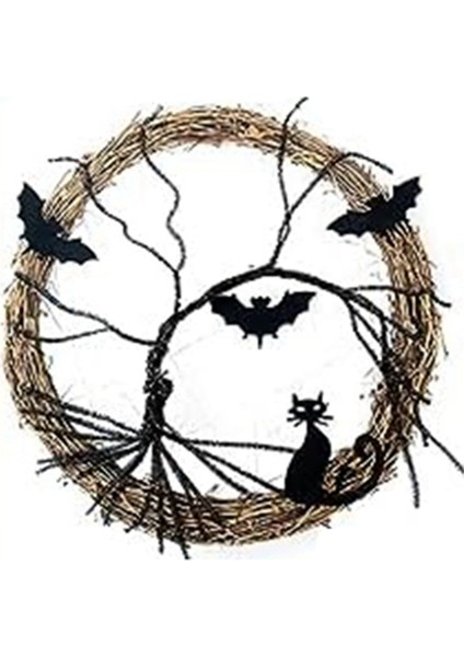 Cadılar Bayramı Çelenkleri Ön Kapı, Cadılar Bayramı Çelenk, Yarasa ve Kara Cat-Decor Cadılar Bayramı Kapısı Dekor (Yurt Dışından)