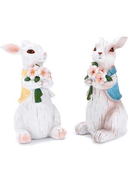 2 Adet Paskalya Tavşanı Dekorasyonları Reçine Tavşan Figürinler, Bahar Tavşanı Dekoru El Yapımı Çift Tavşan Heykelleri Ev Dekoru (Yurt Dışından)