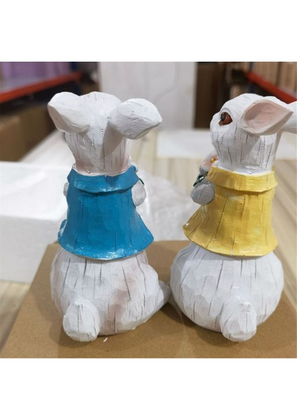 2 Adet Paskalya Tavşanı Dekorasyonları Reçine Tavşan Figürinler, Bahar Tavşanı Dekoru El Yapımı Çift Tavşan Heykelleri Ev Dekoru (Yurt Dışından) modelleri