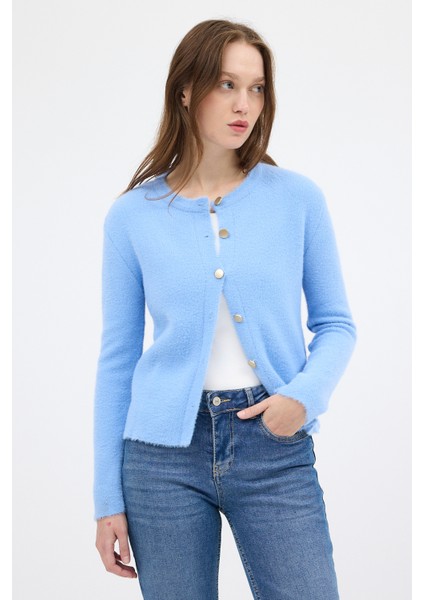 Bebe Mavi Kadın Yumoş Dokulu Düğmeli Triko Hırka 2241