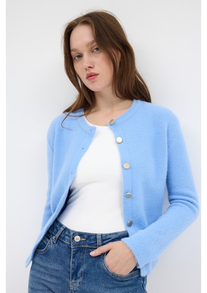 Bebe Mavi Kadın Yumoş Dokulu Düğmeli Triko Hırka 2241