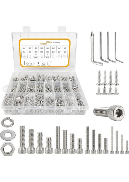 890PCS M3-M6 Vida Çeşitleri, Cıvatalar ve Fındık Kiti, Soket Baş Kapak Vidaları Altıgen Kafa Vidaları Çeşitlilik Seti (Yurt Dışından)