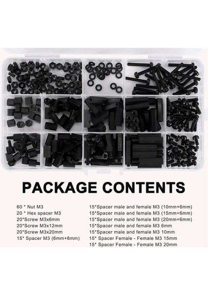 260PCS M3 Erkek Kadın Naylon Hex Ara Çıkarma Stand -Vida Somun Dişli Pillar Pcb Anakart Ürünlü Çiftlik Kiti (Yurt Dışından)