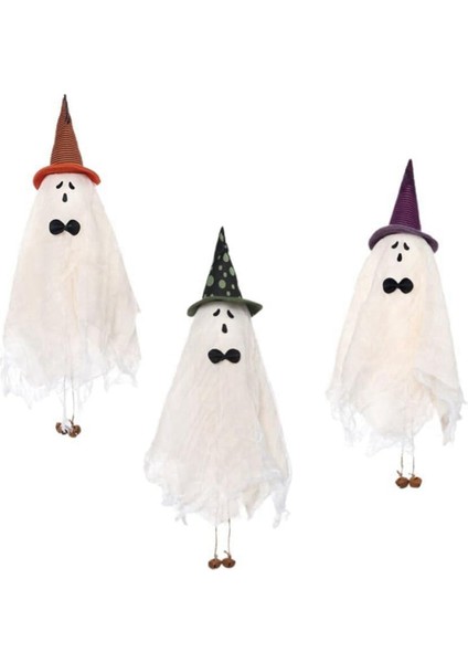 3pcs Cadılar Bayramı Yeşil/mor/turuncu Cadı Şapkası ile Asılı Hayaletler Sevimli Ürkütücü Hayalet Asma Hayalet Cadılar Bayramı Dekorasyonları (Yurt Dışından)