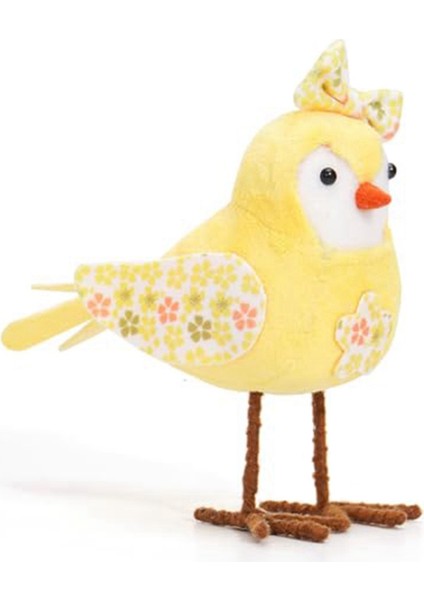 Paskalya Peluş Kuş Bebekleri Tatil Ayakta Kuş Parçası Süslemeleri Uzun Bacak ve Baskılı Eşarp ve Yay Masa Sarı (Yurt Dışından)