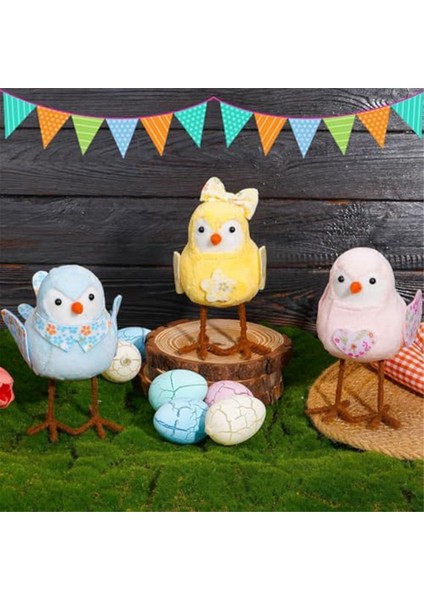 Paskalya Peluş Kuş Bebekleri Tatil Ayakta Kuş Parçası Süslemeleri Uzun Bacak ve Baskılı Eşarp ve Yay Masa Sarı (Yurt Dışından) fiyatları