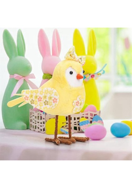 Paskalya Peluş Kuş Bebekleri Tatil Ayakta Kuş Parçası Süslemeleri Uzun Bacak ve Baskılı Eşarp ve Yay Masa Sarı (Yurt Dışından) fırsatları