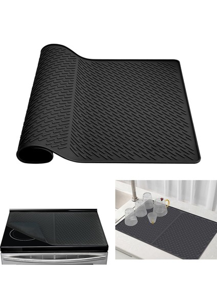 Silikon Soba Üst Koruyucu Mat 27.8X19.9 Inç Mutfak Silikon Cam Üst Soba Kapağı Protectore Kurutma Paspasaları Siyah (Yurt Dışından) indirimleri
