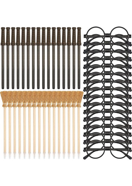 48 Pcs Cadı Süpürge Kalemi ve Yuvarlak Çerçeveli Asıklar Kalem ve Gözlükler Lens Yok, Sihirbaz Asaları Tema Partisi Malzemeleri (Yurt Dışından)