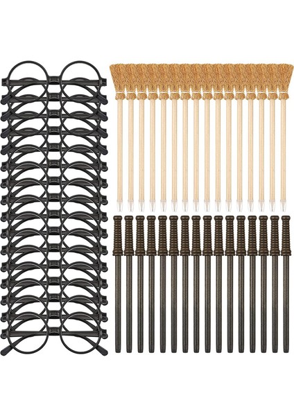 48 Pcs Cadı Süpürge Kalemi ve Yuvarlak Çerçeveli Asıklar Kalem ve Gözlükler Lens Yok, Sihirbaz Asaları Tema Partisi Malzemeleri (Yurt Dışından) fiyatları