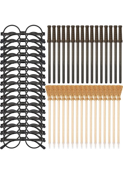 48 Pcs Cadı Süpürge Kalemi ve Yuvarlak Çerçeveli Asıklar Kalem ve Gözlükler Lens Yok, Sihirbaz Asaları Tema Partisi Malzemeleri (Yurt Dışından) modelleri
