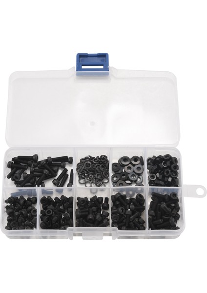 300 Pcs Somun Cıvataları Set Hex Cıvatalar Somun ve Yıkayıcı Ürünlük Vidaları Cıvatalar M3 Alet Kiti Plastik Kutu (Siyah) (Yurt Dışından)