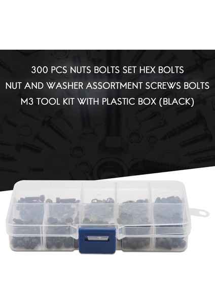 300 Pcs Somun Cıvataları Set Hex Cıvatalar Somun ve Yıkayıcı Ürünlük Vidaları Cıvatalar M3 Alet Kiti Plastik Kutu (Siyah) (Yurt Dışından) fiyatları
