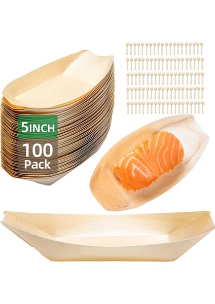 100 Set Ahşap Tek Kullanımlık Tabaklar Tekne Tabakları Gıda Tepsileri Tek Kullanımlık Tatlı Tabaklar Tek Kullanımlık Gıda Tekneleri (Yurt Dışından)