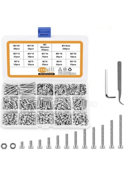 M3 Paslanmaz Çelik Vidalar Fındıklar Yetenekli Çiftlik Kiti Altı Strenches, 1100 Pcs Altı Soket Düğmesi Baş Kapak Vidaları (Yurt Dışından)