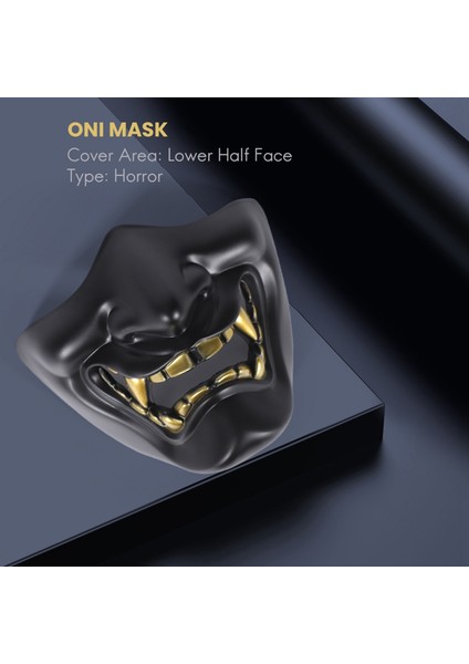 Cadılar Bayramı Kostüm Cosplay Diş Çürü Kötü Şeytan Kabuki Samurai Yarım Kapak Maskesi Partisi Korkunç Dekorasyon, Siyah (Yurt Dışından) indirimleri
