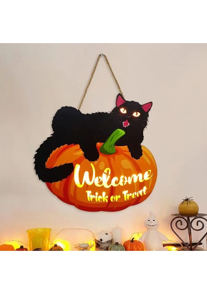 Cadılar Bayramı Pumpkin Hoş Geldiniz Işaret Parlayan Kara Kediler Duvar Dekoru Hile Veya Treat Işareti Kapalı Açık Avlu Duvar Cadılar Bayramı (Yurt Dışından) modelleri