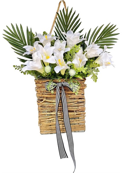 Krem Ortanca Kapı Askı Sepet Çelenk, Ön Kapı Pembe Meyve Kır Çiçeği Kapı Askı Sepeti Çelenk Için Bahar Çelenkleri (Yurt Dışından)