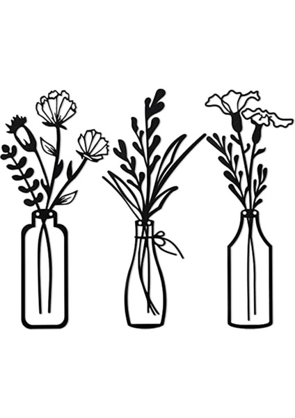 3 Adet Metal Vazo Çiçekler Duvar Sanatları Minimalist Bitki Duvar Dekor, Metal Duvar Sanat Siyah Çiçek Doğal Duvar Dekorları (Yurt Dışından)