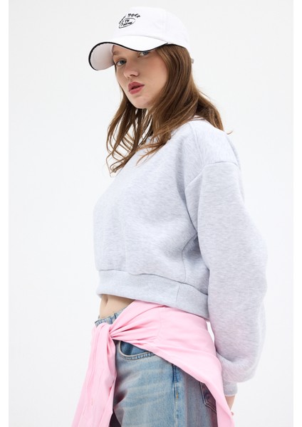 Karmelanj Kadın Crop Bisiklet Yaka Sweatshirt 9210M modelleri