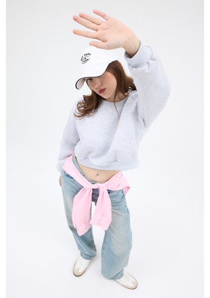 Karmelanj Kadın Crop Bisiklet Yaka Sweatshirt 9210M