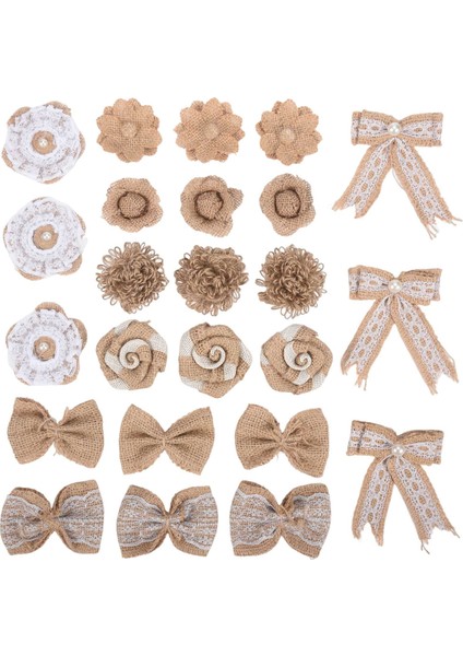 24PCS 1 Set Çuval Bezi Çiçek Vintage El Yapımı Keten Malzemeler Jüt Çiçek Dekorasyonu Düğün Noel Diy (Yurt Dışından)