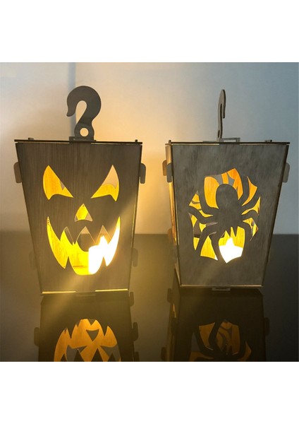 Masa Üstü Için Cadılar Bayramı Ahşap Işıklı Kabak, Işık Balkabağı Hayalet Lambası Fener Gölge Kutusu Cadılar Bayramı Dekorasyonu D (Yurt Dışından)