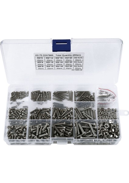 480PCS/SET M2 M2.5 M3 DIN7985 GB818 Çelik Haç Gömme Tava Başı Vidaları Phillips Vidaları Çeşitli Kit HW028 (Yurt Dışından)