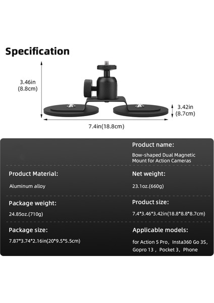 Mıknatıs Kamerası Mıknatıslı Araba Montajı ve Gopro Action 5 Pro Cep 3 Için 360 ° Rotasyon Bilyalı Kafası 3 (Yurt Dışından) indirimleri