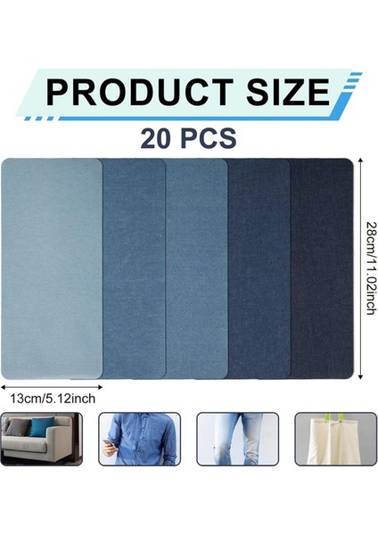 20PCS Kot Pantolonları Üzerinde Demir, 11 x 5.12 Inç Yama Demirini Tamir Etli Kumaş Saf Pamuklu 5 Renk Kot Pantolon Onarım Yaması (Yurt Dışından) modelleri