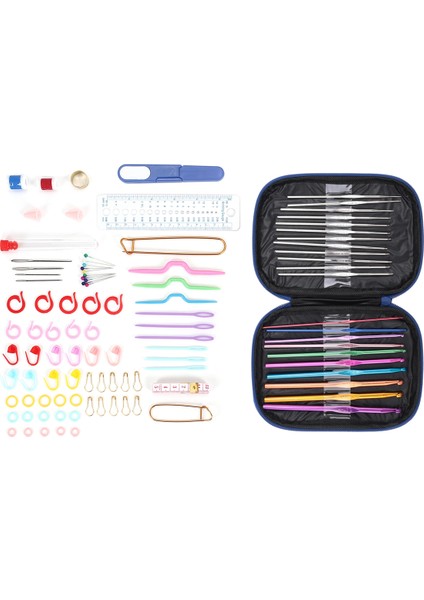 100PCS Iplik Örgü Iğne Dikiş Araçları ile Tığ Işlemci Kanca Seti Örgü Dikiş Diya El Sanat Araçları Kiti (Mavi) (Yurt Dışından)