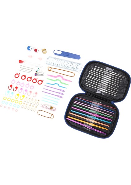 100PCS Iplik Örgü Iğne Dikiş Araçları ile Tığ Işlemci Kanca Seti Örgü Dikiş Diya El Sanat Araçları Kiti (Mavi) (Yurt Dışından) modelleri