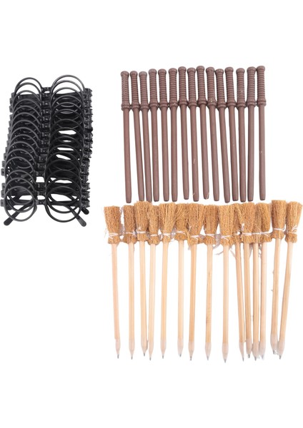 45 Paket Cadı Süpürge Kalemleri ve Değnek Yuvarlak Çerçeve Kalemleri ve Gözlükleri Lens Yok, Cadı Değnek Tema Partisi Malzemeleri (Yurt Dışından)