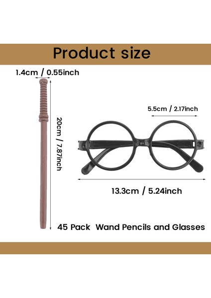 45 Paket Cadı Süpürge Kalemleri ve Değnek Yuvarlak Çerçeve Kalemleri ve Gözlükleri Lens Yok, Cadı Değnek Tema Partisi Malzemeleri (Yurt Dışından) fiyatları