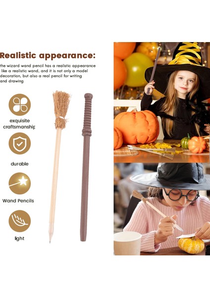 45 Paket Cadı Süpürge Kalemleri ve Değnek Yuvarlak Çerçeve Kalemleri ve Gözlükleri Lens Yok, Cadı Değnek Tema Partisi Malzemeleri (Yurt Dışından) modelleri
