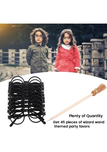45 Paket Cadı Süpürge Kalemleri ve Değnek Yuvarlak Çerçeve Kalemleri ve Gözlükleri Lens Yok, Cadı Değnek Tema Partisi Malzemeleri (Yurt Dışından) fırsatları